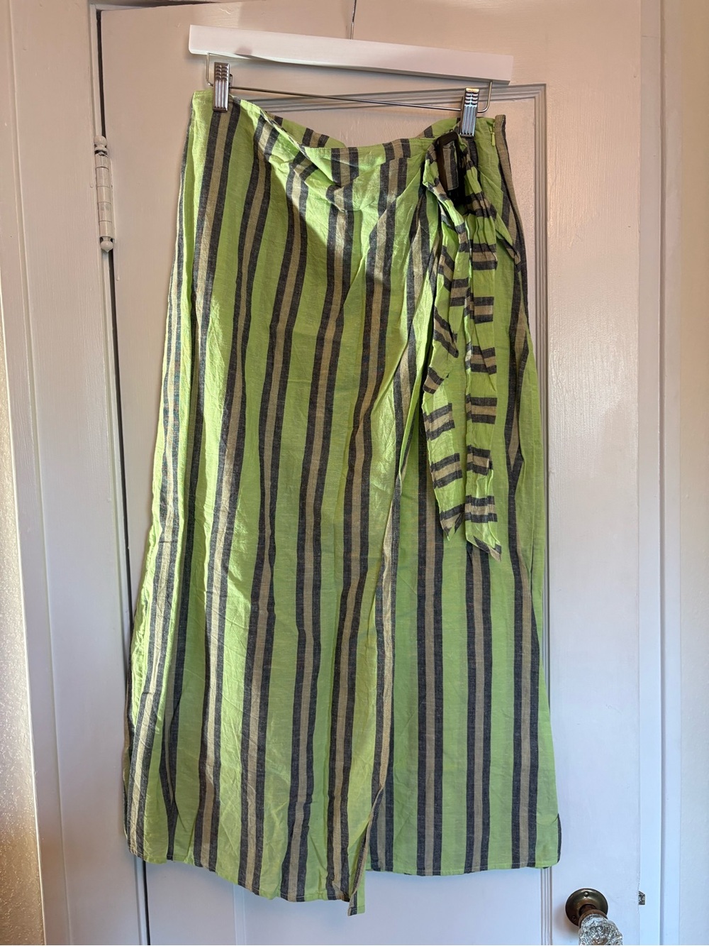 Topshop Lime Green and Black Striped Wrap Maxi Skirt